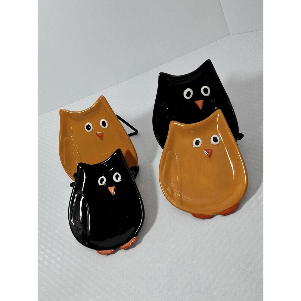 Set/4 RETIRED 6 3/8” Night Owl Snack Appetizer Plates - Picture 10 of 10